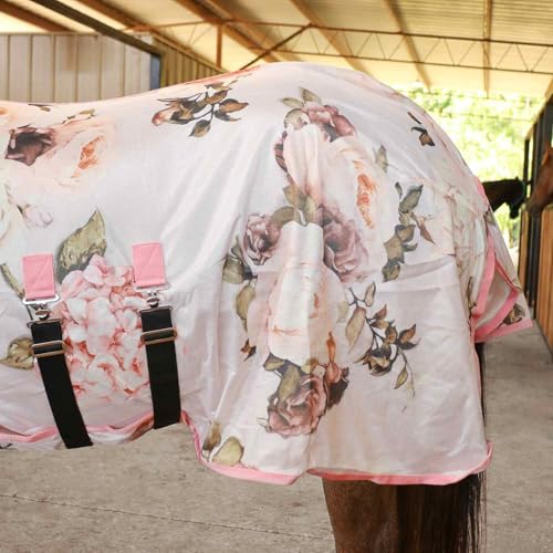 Image of Jeffers Expression Soft Mesh Fly Sheet for Horses 69 inch - Rose Garden Pattern, Lightweight Mesh Combo Neck Sheet, Breathable UV Protection, Summer Horse Blanket with Straps for Stable or Turnout