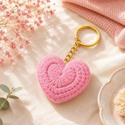 Image of Handmade Crochet Keychain for Women & Girls, Cute Yarn Key Ring, Bag Charm, Car Key Holder & Gift, Aesthetic Handmade Floral Accessory