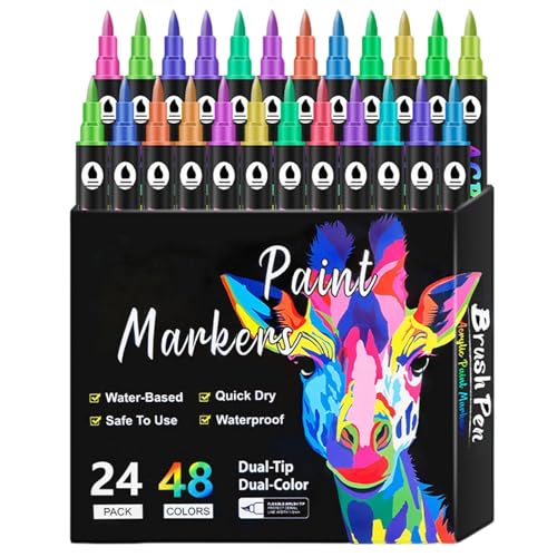 Marcadores De Pintura De Doble Puntâ - Juego De Bolígrafos Para Suministros De Arte | Marcadores De Dibujo Para Niños | Bolígrafos De Pintura Acrílica | Pincel De Doble Punta Y Punta Fina | Tinta Perm