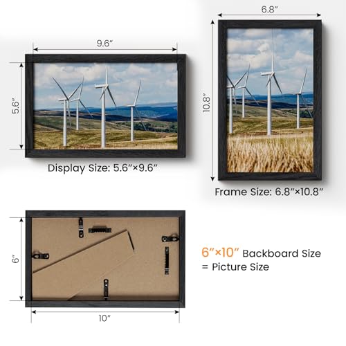 Image of 6x10 Picture Frame,Solid Oak Wood 6 inchx10 inch Photo Frame, Black Color Tempered Real Glass 6 by 10 Wooden Frames with No Mat,10x6 Picture Frames for Wall or Tabletop Display