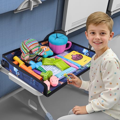 Image of Kids Tray Table Cover, Airplane Tray Cover with Pockets | Airplane Travel Essentials for Kids, Portable Airplane Must Haves for Toddler on Plane or Train and Flying Supplies