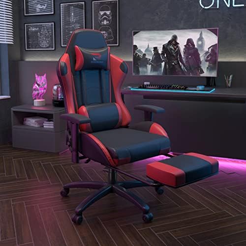 Therapeutic massage Pc Gaming Chair with Footrest and Metallic Base Ergonomic Excessive Again Racing Desk Chair, Adjustable Armrest and Headrest, PU Leather-based Swivel Workplace Chair (Purple)