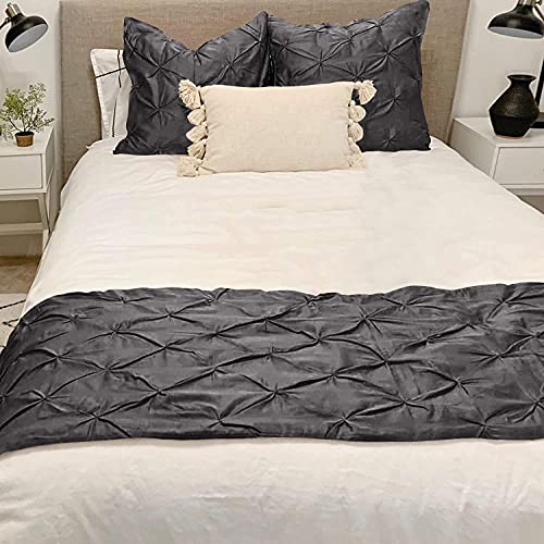 3 Piece Pinch Pleated Bed Runner Set Decorative Bed Scarf 100% Egyptian Cotton 400 Thread Cotton Hotel Class Bedding (1 Bed Runner, 2 Pillow Shams) (Dark Grey, Twin) #TOP1