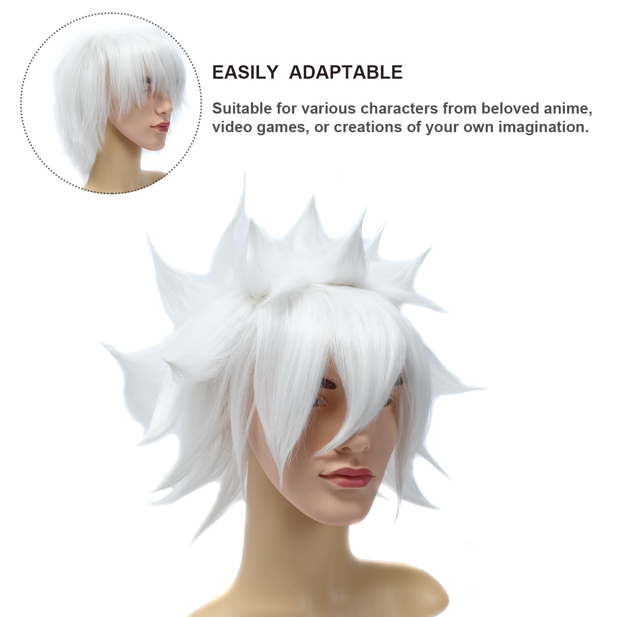 BUYOGET Anime Halloween Wig for Cosplay Party Synthetic Layered Short Hair Wigs with Bangs Natural White, #1001 Natural White, 8 inch - Image 4