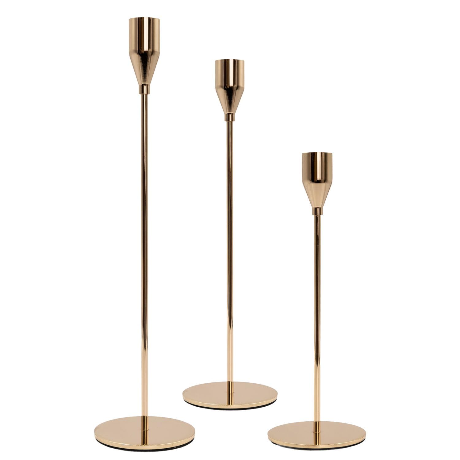 Intirilife Kerzenständer 3 Set in Roségold Metall in Unterschiedlicher Größe- Kerzenhalter für Stabkerzen Hoch Kerze Stand 33/28/23cm Vintage Kerzen Ständer für Abendessen bei Kerzenlicht Dekoration