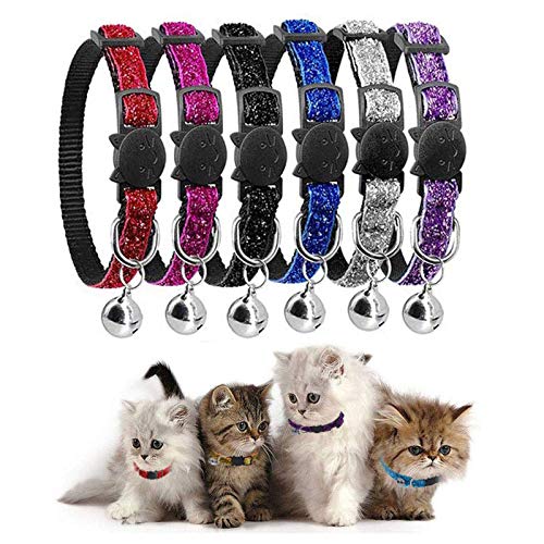 Aidiyapet Reflektierendes Katzenhalsband mit Glocke, 6er Set, Robust, Nylon, Coole Halsbänder für Hauskatzen, kleine Hunde