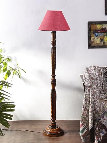 Image of Devansh Pink Jute Conical Wooden Floor lamp -25