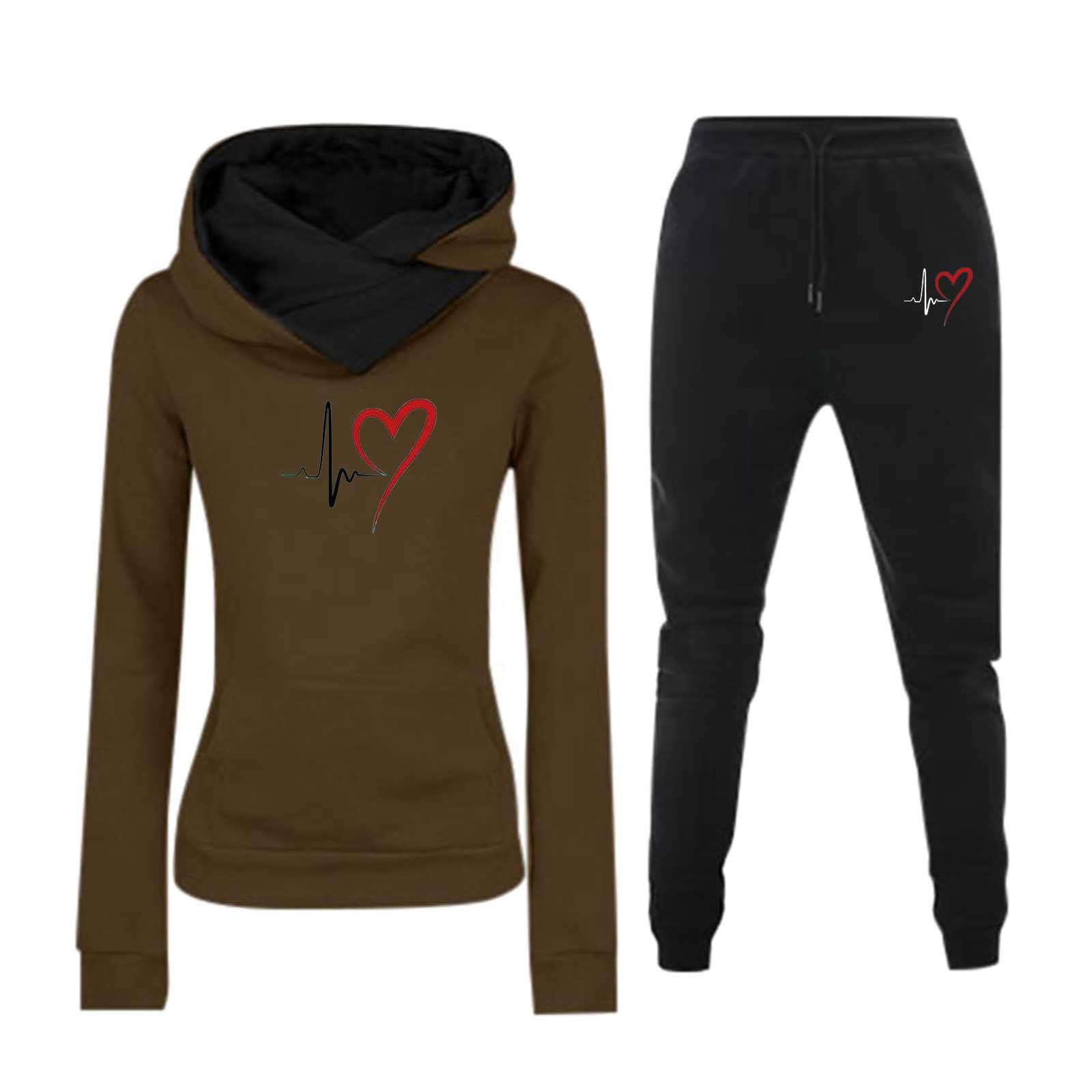 Ensemble de Sport à Capuche et Manches Longues pour Femme, Couleur Unie, décontracté, imprimé de Noël