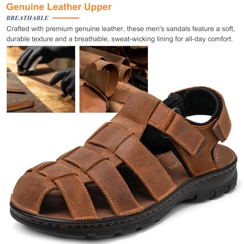 Mens Fisherman Leather Closed Toe Sandals Walking Dress Casual Sandalias Whith Memory Foam Summer Outdoor Athletic Adjustable Comfortable3