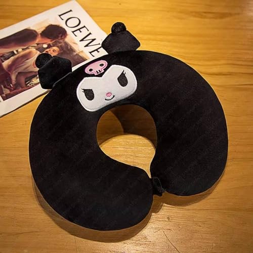 Image of SHAKTISM Cute Cartoon U-Shaped Neck Pillow for Travel | Soft Plush Neck Support Cushion for Kids & Adults | Lightweight Portable Headrest for Car, Flight & Home Use (Black)