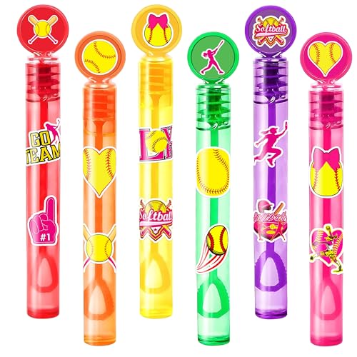 24PCS Softball DIY Bubble Wands with 96PCS Stickers - Party Favor for Goodie Bags, Pinata Stuffers, Mini Bubble Bulk Birthday Supplies, Toys Gifts, Class Prizes for Toddlers, Boys & Girls