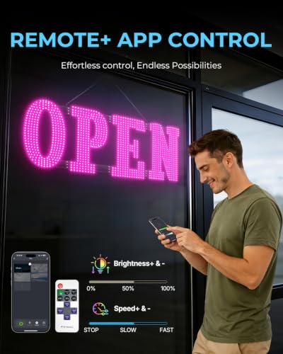 Image of Open Sign for Business 48 inch x 17 inch, Smart Extra Large LED Open Sign with Bluetooth APP Timer & Remote, Dimmable 14 Modes for High-Visibility Storefront Window Pink