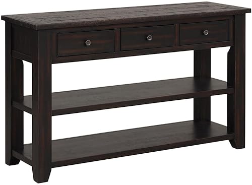 Miniatura 10 de Mesa consola de madera maciza de 48 pulgadas con 3 dawers de almacenamiento y 2 estantes para almacenamiento, entrada, pasillo, vestíbulo, sofá mesa
