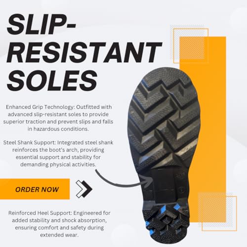 B16ST Industrial Black Waterproof PVC Rubber Rain Boots with Steel Toe Protection, 16-Inch, Unlined with Steel Shank, Outdoor Protective Safety Footwear (1 Pair)4