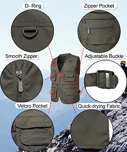 Yukirtiq Men's Outdoor Fly Fishing Vest Multi Pockets Hunting Vest Photography Lightweight Travel Vest Jacket #TOP4