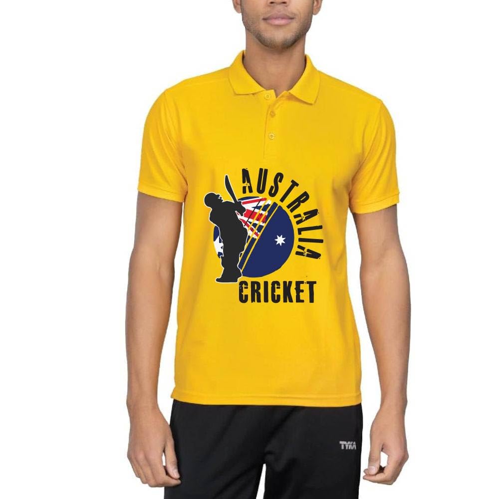 Australia Unisex Sports Yellow Jersey T-Shirt Set - T-Shirt,Drawstring Bag,Cap - T-Shirt,Scarf,Cap - Australia Cricket Fan - Perfect for Sports, Matches and Events