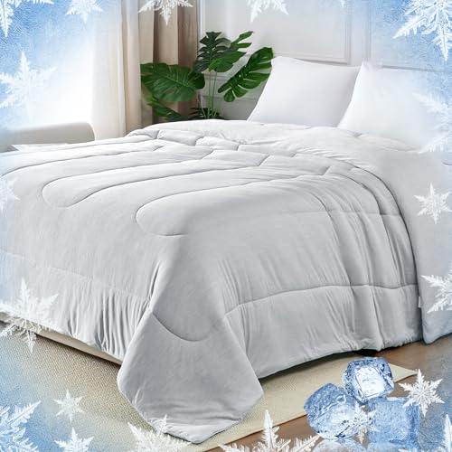 YIYEA Cooling Comforter, Arc-Chill Q-Max>0.5 Cooling Blanket with Double Sided Cold Effect, Lightweight Summer Comforter Queen Size, Absorbs Heat to Keep Body Cool for Hot Sleepers, 90