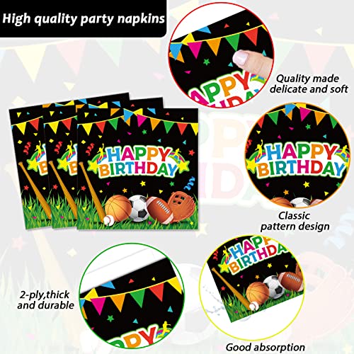 Image of Sports Party Plates Napkins Sports Happy Birthday Party Tableware Baseball Football Soccer Basketball Rugby Disposable Paper Plates Napkins for Boy Birthday Decoration Supplies Favors 24 Guests
