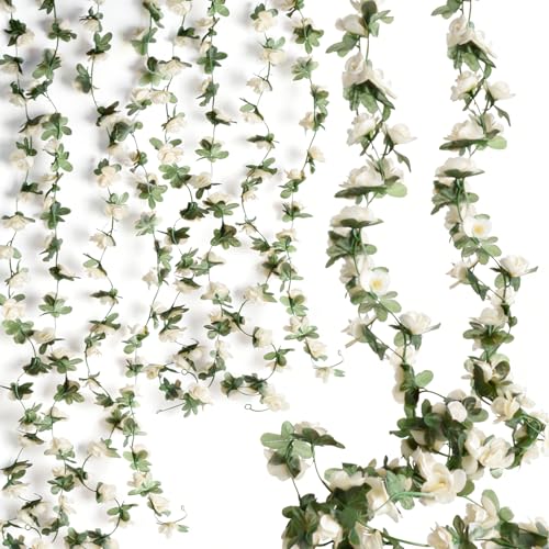 Antspirit 2 Pack Artificial Rose Vine Fake Flower Garland Fake Rose Hanging Vine Artificial Flowers for for Wedding Party Background Arch Garden Background Decoration Total 16.4 Ft (2 White)