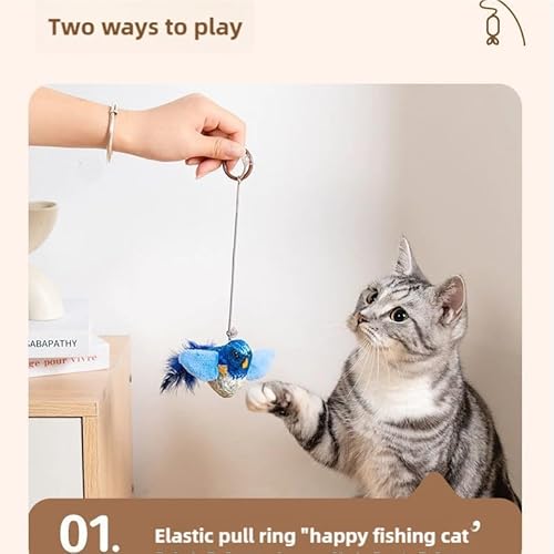 LiHanG 3 peças de brinquedo interativo para gatos, pássaros cantando asas batendo, pardal elétrico d
