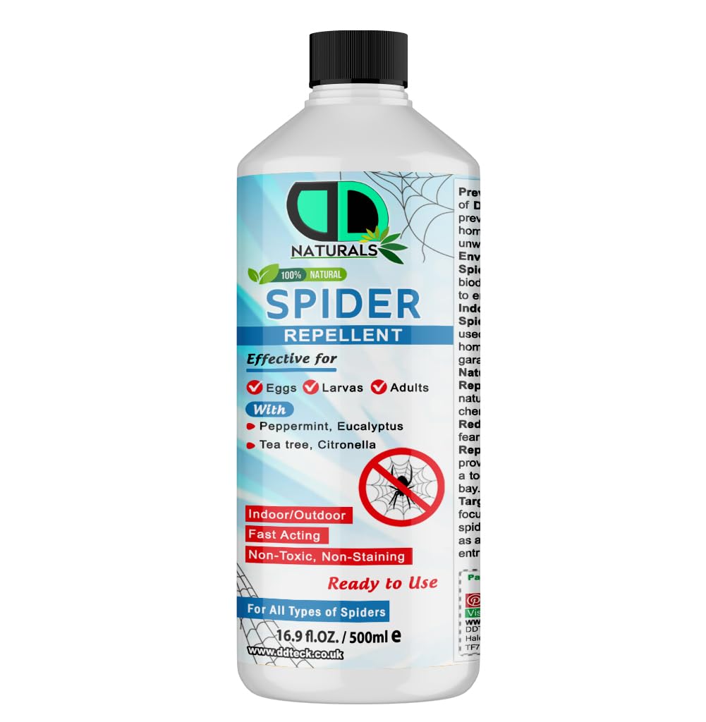 DD Teck Spider Repellent with Peppermint, 100% Natural Eco Friendly Indoor and Outdoor Pest Control Solution, Safer Alternative to Spider Killer Products, Non Toxic, Non Staining Formula (500ml)