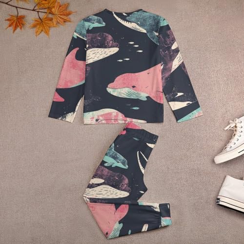 Whales Orcas Narwhals On NavyBoys Casual Comfort Pajamas, Long Sleeve Pajama Set130CM4