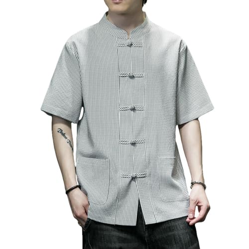 Chemise d'été homme en lin avec boutons grenouille pour terrasses