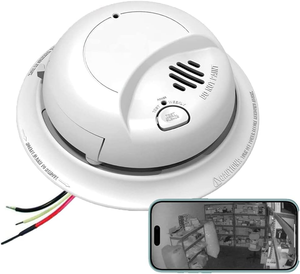 Visión nocturna 2K HD Detector de humo WiFi Cámara espía P2P Wi-Fi alarma de incendios Cámara espía niñera oculta, montaje en techo, conector de CA