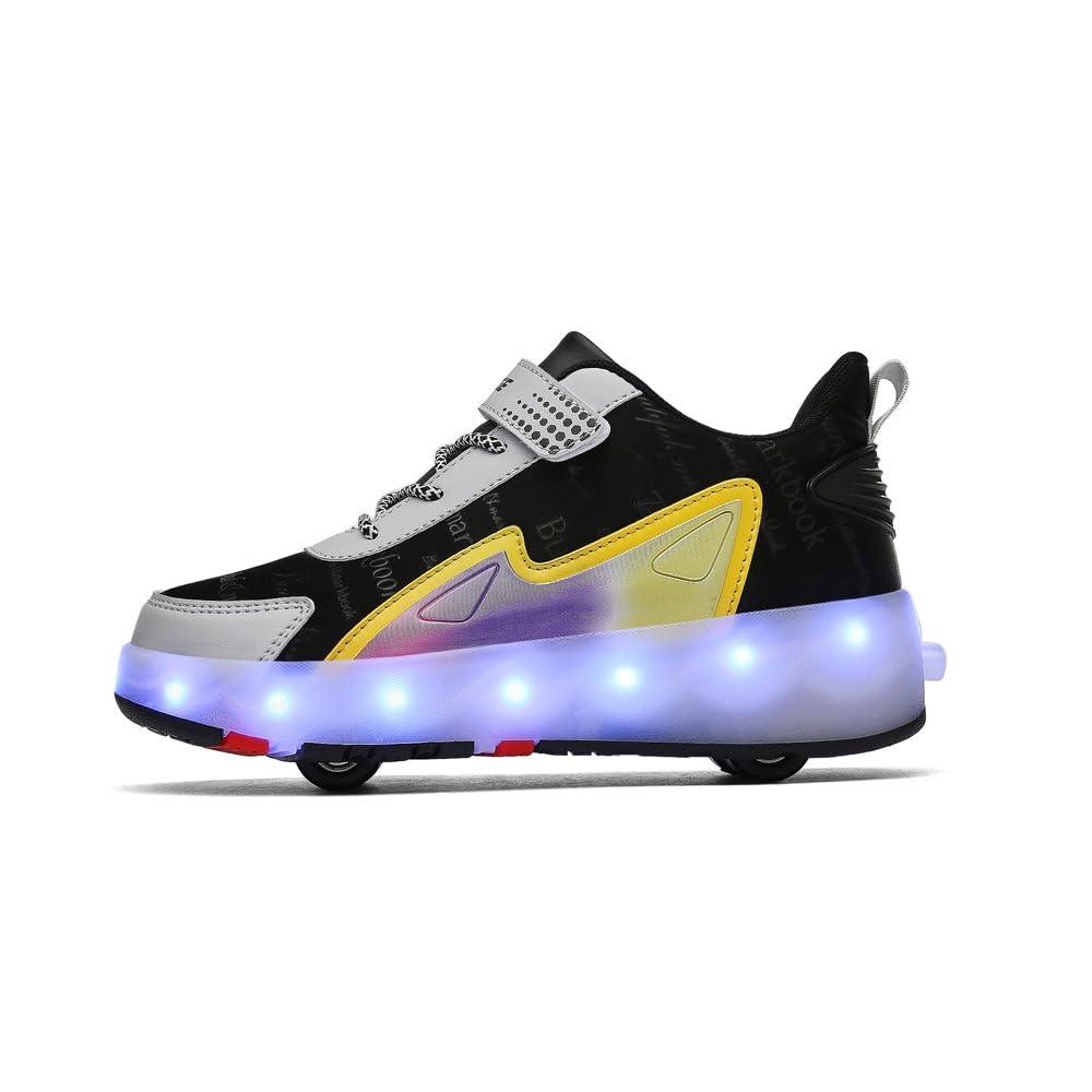 Sneaker per Bambini,Scarpe da Skateboard a Due Ruote,Luce a Cambio Colore Regolabile,Ricarica USB,universali per Ragazzi e Ragazze,Nero Rosa Oro Argento 27–40 EU