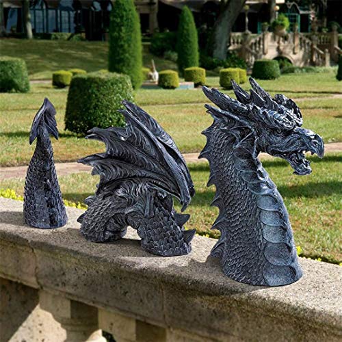 Large Dragon Gothic Garden Decor Statue - The Dragon of Falkenberg Castle Moat Lawn Statue, Garden Sculptures & Statues, Funny Outdoor Figurine, Yard Art, Frost and Winter-Resistant Statue for Garden