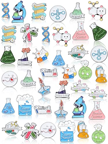 40 pines esmaltados de ciencia para insignia, broche de ciencia a granel, lindo kawaii de dibujos animados científicos, pin de solapa de laboratorio, química, pin de vuelta a la escuela para