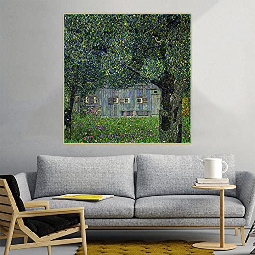 Peinture sur toile Gustav Klimt Ferme en Haute Autriche toile art 30x30cm encadrée