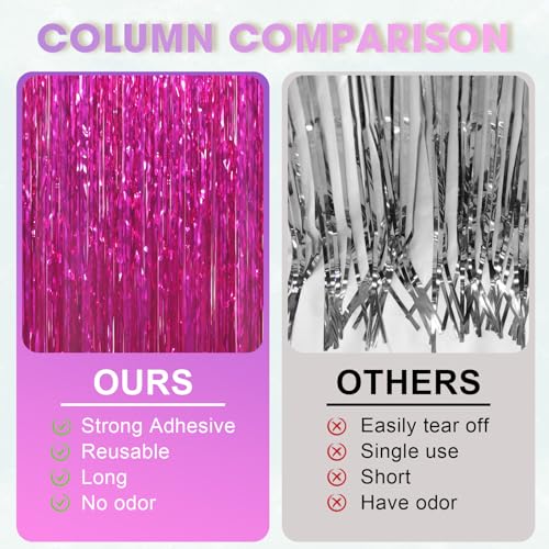 Image of Voircoloria 2 Pack Pink Foil Fringe Backdrop Curtains, Tinsel Streamers Birthday Party Decorations, Fringe Backdrop for Graduation, Baby Shower, Gender Reveal, Disco Party