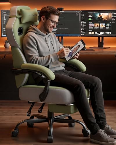 Image of GTPLAYER Big & Tall Gaming Chair, Wide Reclining with Footrest for Adults | Ergonomic High Back Computer Desk Chair, Comfort Padded Seat with Lumbar Support for Big /Tall, Office /Home, Green