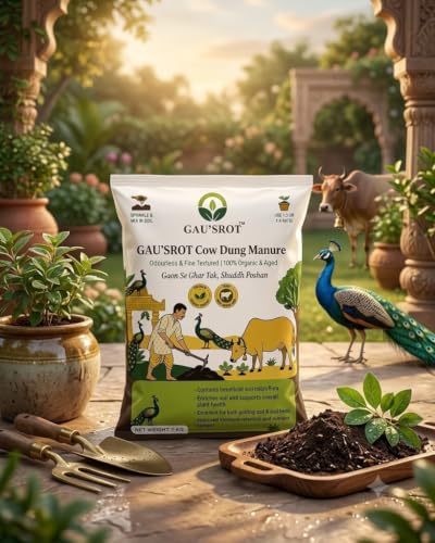 Image of GAU'SROT Cow Dung Manure Fertilizers Powder 1kg | Organic Fertilizer Compost for Indoor Outdoor Plants | Soil Conditioner for Home Gardening Plant Growth Water Retention Garden Use