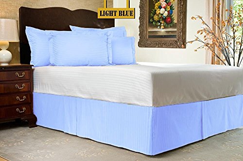Zoom Collection Hotel Beddings 850-Thread-Count 100% Egyptian Cotton 1 Piece Bed Skirt With 19" Drop Length Expanded Queen Size Damask Striped, Light Blue #TOP11