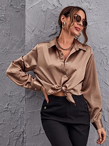 Image of Bowrain Satin Silk Fabric Spread Collar Full Sleeve Top Shirt for Women and Girl