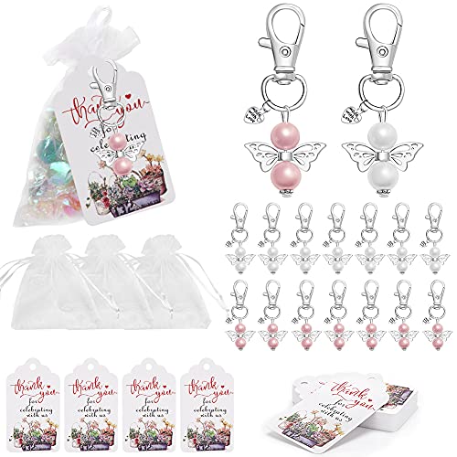 32pcs Colgante de ángel, llavero de ángel de la guarda para boda bautizo amuleto de la suerte pequeño perlas de ángel tipo corazón para cardias agradecimiento regalos para comunión confirmación regalo Cover