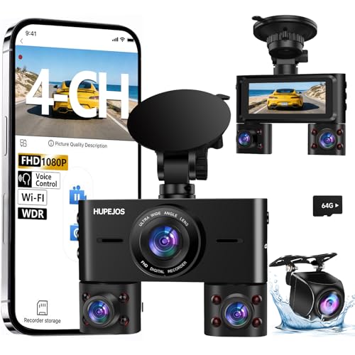 360° Dash Cam Front and Rear Inside, 4 Channel Dash Camera for Cars FHD 1080Px4, Built-in Wi-Fi, 3.16” IPS Screen, WDR Night Vision, Voice Control, Included...