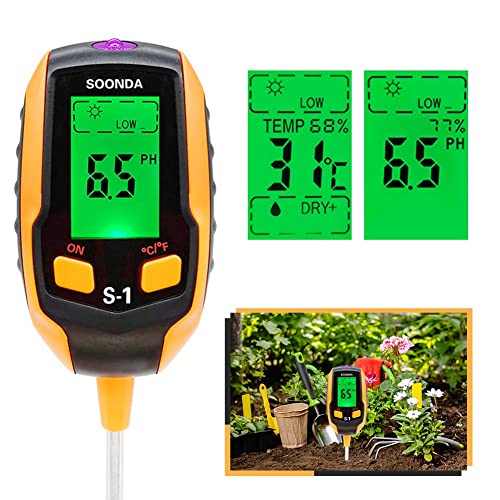 Bodem PH Meter 4 in 1, Digitale Bodemplant Vochtmeter, Bodemvochttester met PH/Temperatuur/Licht/Vochtigheid voor… - Image 5