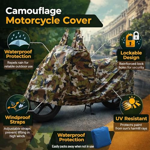 Image of Sulfar Bike Cover for Royal Enfield Thunderbird X 350 (Classic Tourer) | Waterproof, Dustproof & UV Protected | All Weather Two Wheeler Cover (Army Green) New 2026 Variants