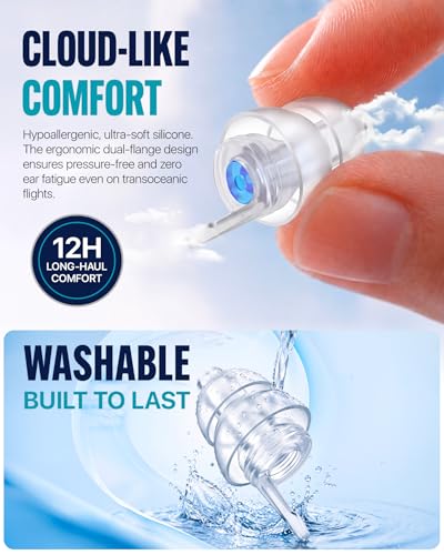 Image of Airplane Ear Plugs Pressure Relief Earplugs 2 Pairs, Prevent Ear-Pain & Reduce Noise 25dB - Flight Essentials, Reusable Soft Plane Earbuds for Adult /Kids 12+, Travel Ear Protection Air Plugs
