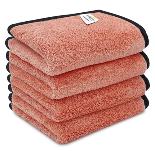 Image of SOFTSPUN Microfiber Baby Hand & Face Wipes 280 GSM 20x30 Cms 4 Piece Towel Set Peach Colour! Super Soft & Comfortable for Newborn Baby and Kids Quick Drying Ultra Absorbent in Small Size.