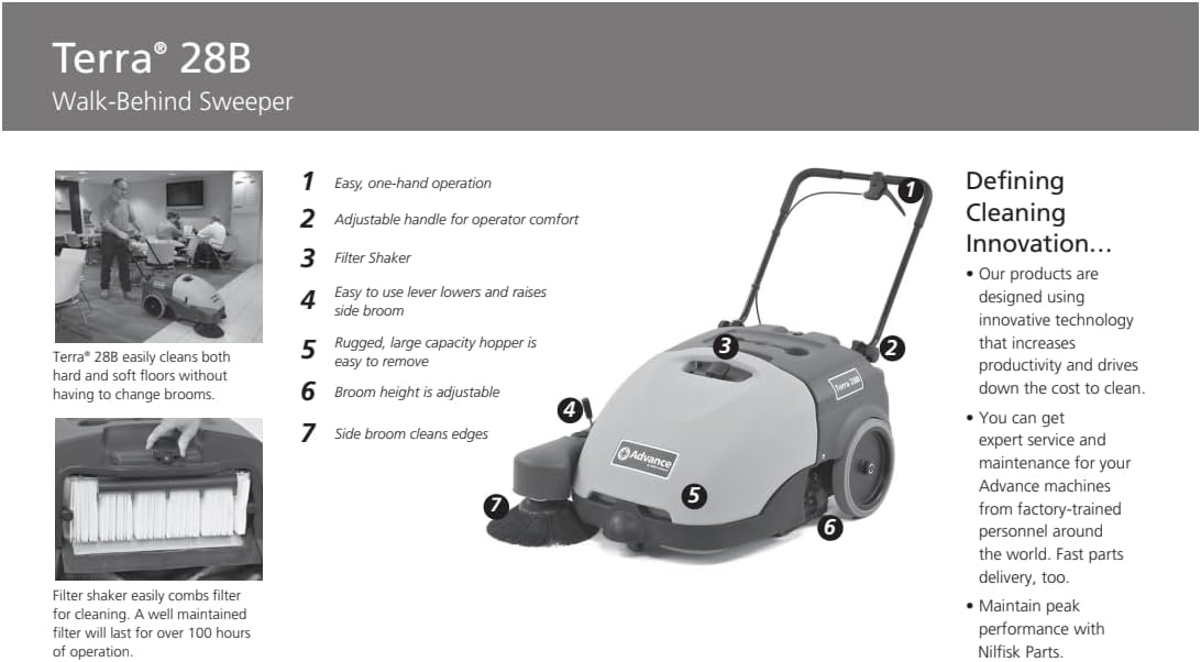 Advance 28B Modern Cordless Sweeper - Terra Series, 2.5x Productivity on Carpet, 28 inches Sweep Path
