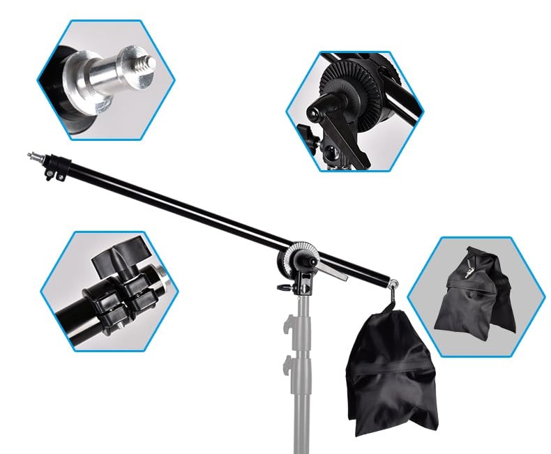 Image of PHOTOMAX Boom Arm Holder for Photography Lights with Bag 33 Tall Lighting Reflector Arm Stand Grip Swivel Head Clamp Holder Bracket Adapter (Arm Boom with 9ft Stand)