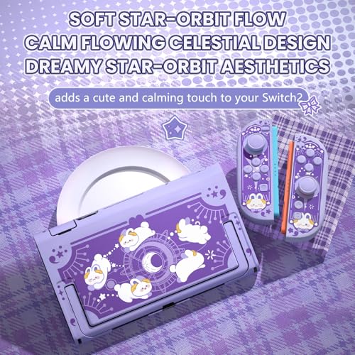 PlayVital Funda Protectora para Nintendo Switch 2 - Kawaii Carcasa Rígida con Tapas para Joystick, Pegatina y Botones, Compatible con Dock, Antirayaduras y Antigolpes (Órbita del Conejo Celestial) - imagen 7