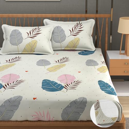 Image of Premium Heavy Cotton Elastic Fitted Bedsheets with 2 King Size Pillow Covers || Double Bed with All Around Elastic 350 TC || 72 x 72 x 10 Inch Queen Size Fitted || - Colorfull Wings