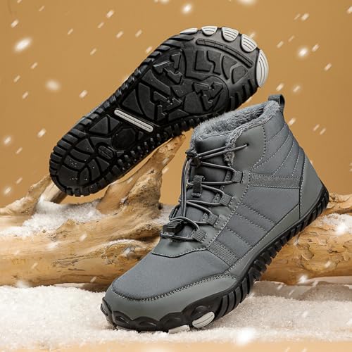 Image of Men's and Women's Barefoot Hiking Boots | Zero Drop Winter Snow Boots with Wide Toe Box | Slip-On Waterproof Ankle Booties | Minimalist Five-Finger Sneakers for Outdoor Hiking and Walking
