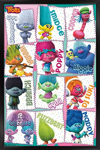 Poster mural Trolls DreamWorks encadré noir de 37,4 x 56,8 cm pour décoration de chambre