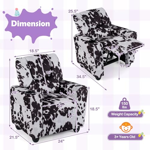 Image of Kids Recliner, Toddler Lounge Chair w /Cup Holder, Wide Armrest, Kids Sofa w /Adjustable Footrest, Comfy Toddler Recliner Chair for for Boys & Girls 3 + (Fabric, Zebra Color)